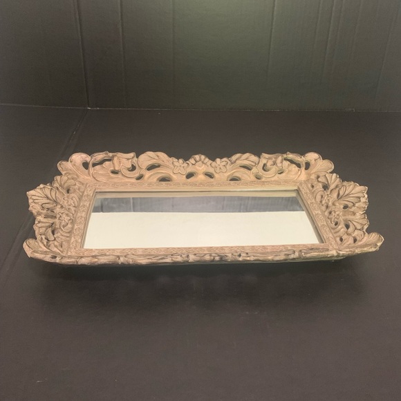Ornate Resin Vanity Dresser Mirror Tray Floral Scroll - Picture 1 of 9